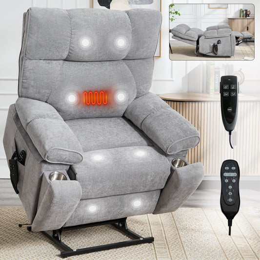 Large Grey Power Lift Recliner for Seniors – Comfort & Support (with hidden cupholders) Dual Motor